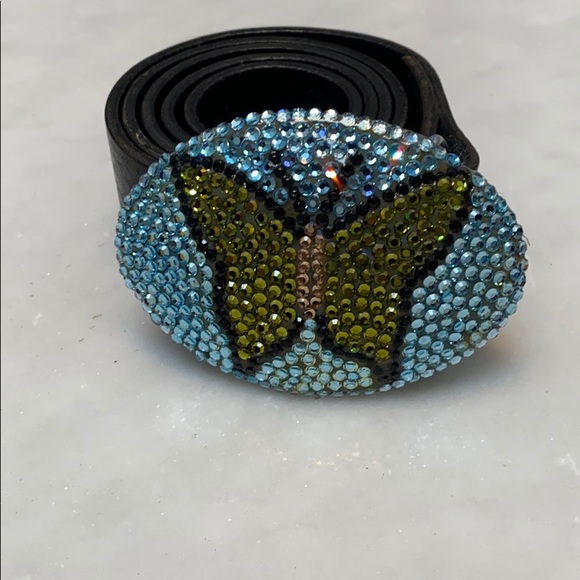 RHINESTONE BUTTERFLY BROWN LEATHER BELT SUZE SMALL - Picture 1 of 3